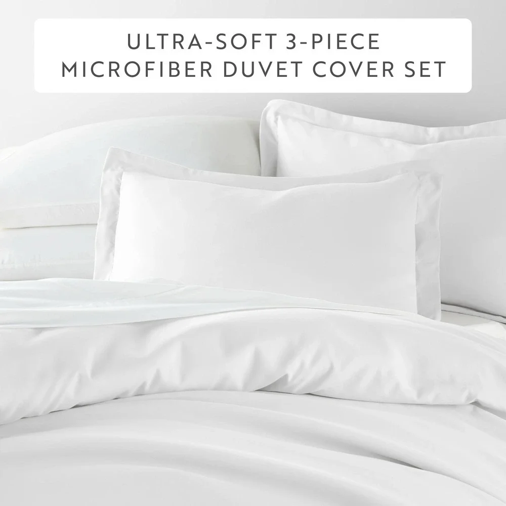 New Linens and Hutch 3-Piece King Essential Duvet Cover Set White Wrinkle Free